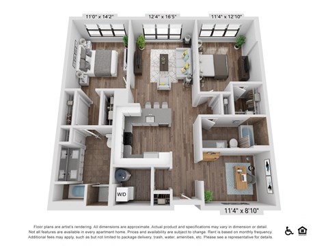 Floor plan for 2 beds, 2 baths, 1239 sqft